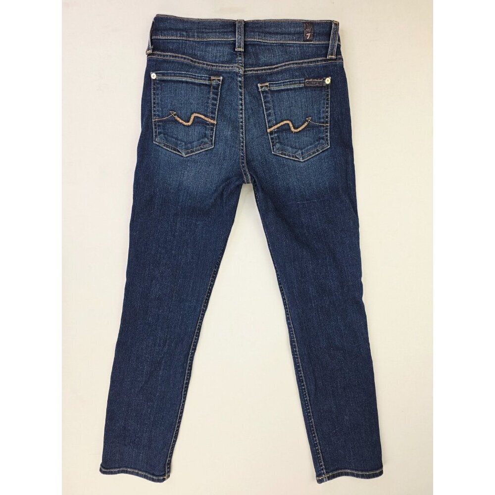 7 For All Mankind Size 24X25 Womens Roxanne Crop Blue Denim 5 Pocket Logo Jeans